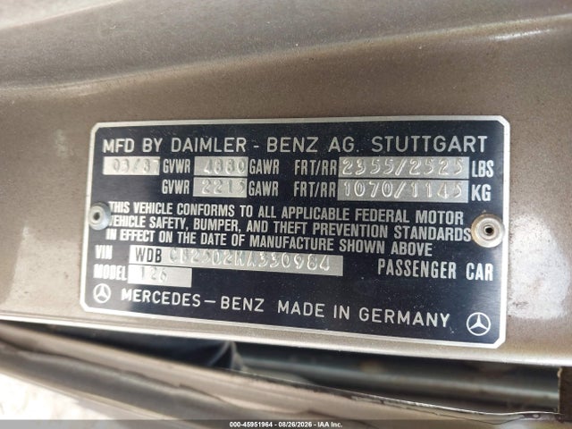 Продаж на аукціоні авто 1987 Mercedes-benz 300 Sdl, vin: WDBCB25D2HA330984, номер лоту: 45951964