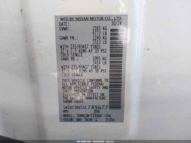 Aukcja sprzedaży 2025 Nissan Rogue Rock Creek, vin: 5N1BT3BB5SC789677, numer aukcji: 45951993
