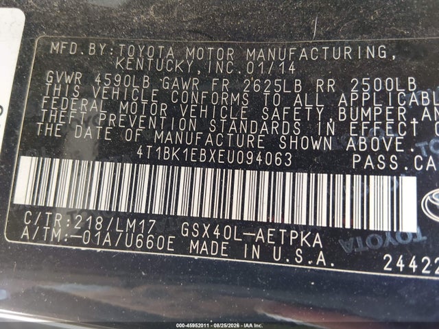 Продажа на аукционе авто 2014 Toyota Avalon Limited, vin: 4T1BK1EBXEU094063, номер лота: 45952011