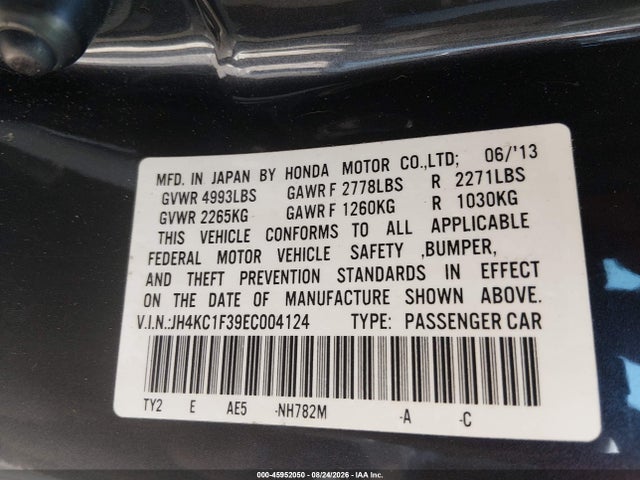 2014 Acura Rlx მანქანა იყიდება აუქციონზე, vin: JH4KC1F39EC004124, აუქციონის ნომერი: 45952050