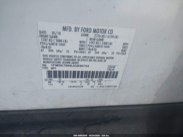 Продаж на аукціоні авто 2018 Ford Explorer, vin: 1FM5K7B88JGB96754, номер лоту: 45952055