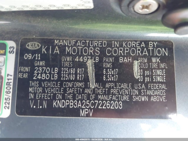 Продажа на аукционе авто 2012 Kia Sportage Lx, vin: KNDPB3A25C7226203, номер лота: 45952075