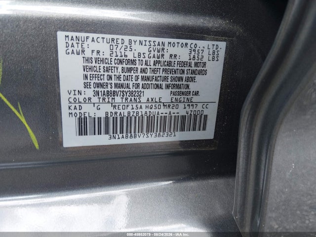 Продаж на аукціоні авто 2025 Nissan Sentra S, vin: 3N1AB8BV7SY382321, номер лоту: 45952079