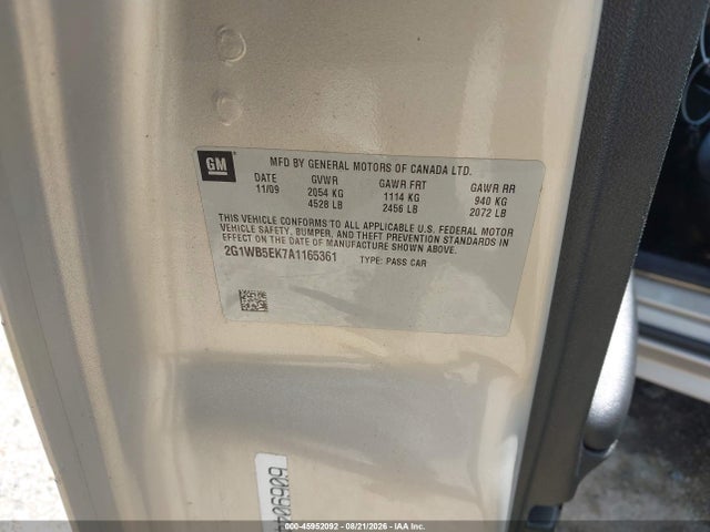 2010 Chevrolet Impala Lt მანქანა იყიდება აუქციონზე, vin: 2G1WB5EK7A1165361, აუქციონის ნომერი: 45952092