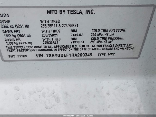 7SAYGDEF1RA269349 Tesla Model Y Performance Dual Motor All-wheel Drive