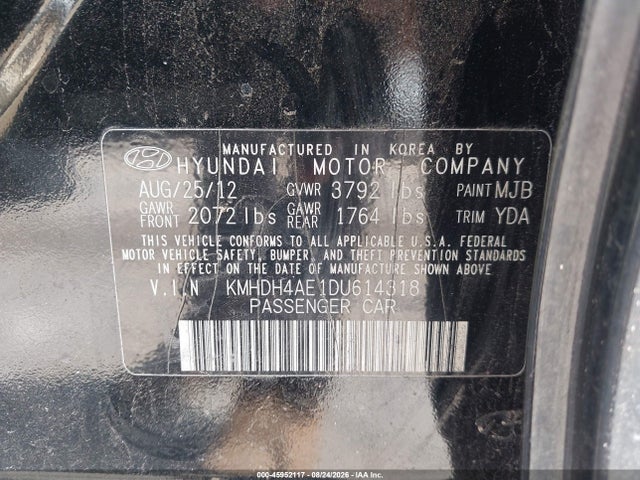 45952117 :رقم المزاد ، KMHDH4AE1DU614318 vin ، 2013 Hyundai Elantra Gls مزاد بيع