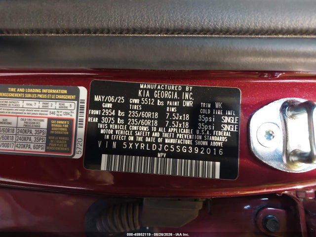 Aukcja sprzedaży 2025 Kia Sorento S, vin: 5XYRLDJC5SG392016, numer aukcji: 45952119