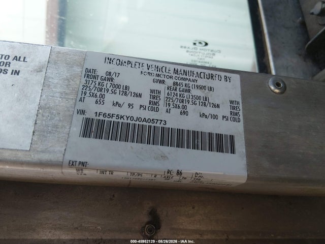 Aukcja sprzedaży 2018 Ford F-59 Commercial Stripped, vin: 1F65F5KY0J0A05773, numer aukcji: 45952129