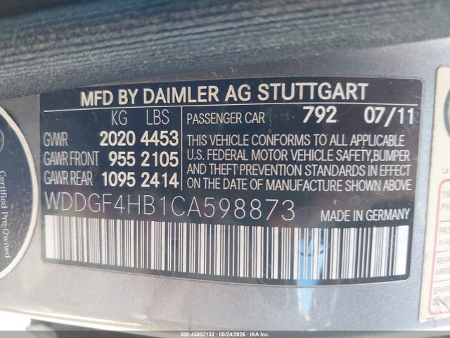 Aukcja sprzedaży 2012 Mercedes-benz C 250 Luxury, vin: WDDGF4HB1CA598873, numer aukcji: 45952132