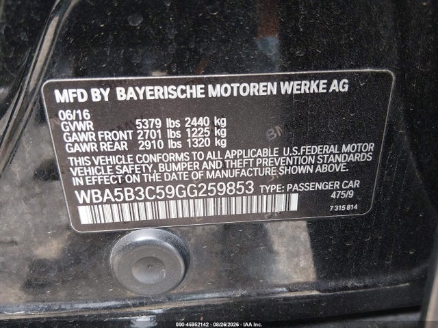 Продажа на аукционе авто 2016 Bmw 535i Xdrive, vin: WBA5B3C59GG259853, номер лота: 45952142