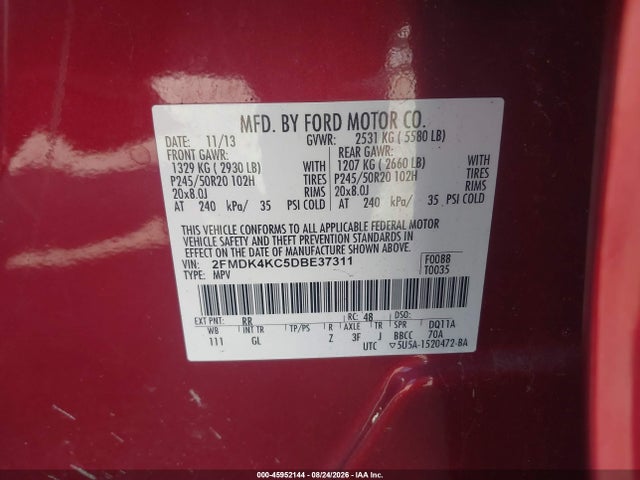 Продажа на аукционе авто 2013 Ford Edge Limited, vin: 2FMDK4KC5DBE37311, номер лота: 45952144