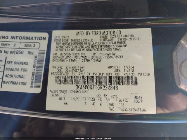 45952177 :رقم المزاد ، 3FA6P0H71GR234848 vin ، 2016 Ford Fusion Se مزاد بيع