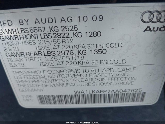 Aukcja sprzedaży 2010 Audi Q5 3.2 Premium, vin: WA1LKAFP7AA042625, numer aukcji: 45952178