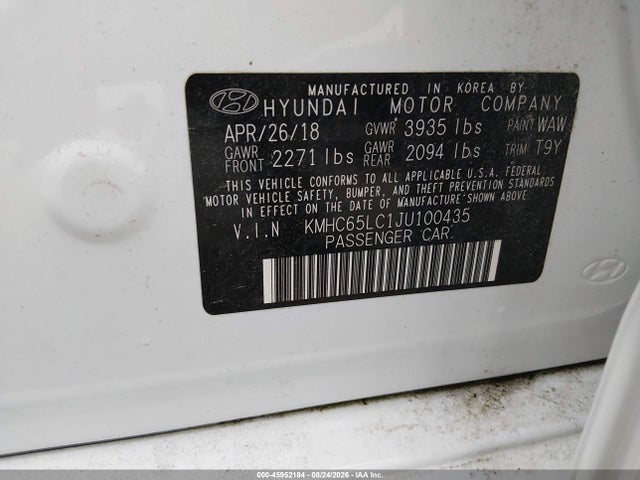 Продажа на аукционе авто 2018 Hyundai Ioniq Hybrid Blue, vin: KMHC65LC1JU100435, номер лота: 45952184