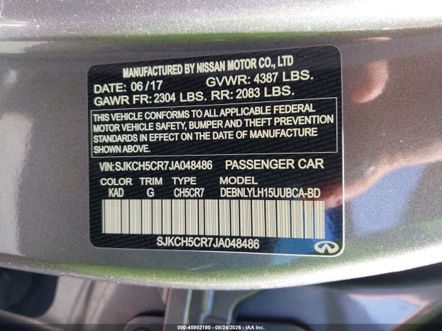 45952190 :رقم المزاد ، SJKCH5CR7JA048486 vin ، 2018 Infiniti Qx30 Premium مزاد بيع