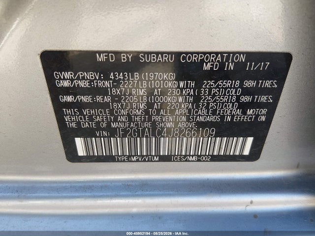 Продаж на аукціоні авто 2018 Subaru Crosstrek 2.0i Limited, vin: JF2GTALC4J8266109, номер лоту: 45952194