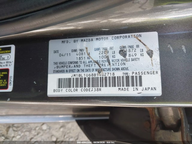 45952204 :رقم المزاد ، JM1BL1U68B1482718 vin ، 2011 Mazda Mazda3 S Sport مزاد بيع
