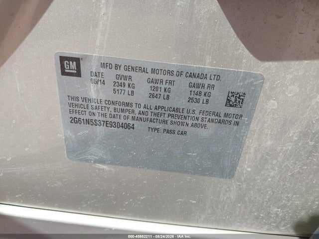 45952211 :رقم المزاد ، 2G61N5S37E9304064 vin ، 2014 Cadillac Xts Luxury مزاد بيع