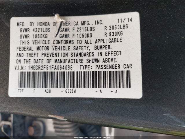 Aukcja sprzedaży 2015 Honda Accord Sport, vin: 1HGCR2F51FA064098, numer aukcji: 45952221