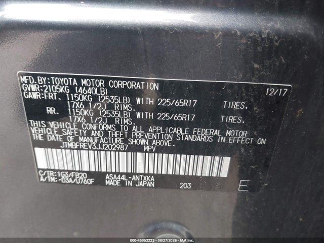 JTMBFREV3JJ202987 Toyota RAV4 LE