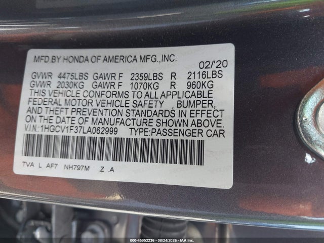 1HGCV1F37LA062999 Honda Accord Sport