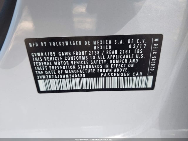 3VW2B7AJ9HM340689 Volkswagen Jetta 1.4t S