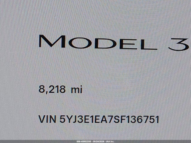 Продаж на аукціоні авто 2025 Tesla Model 3 Long Range Rear-wheel Drive/standard Rear-wheel Drive, vin: 5YJ3E1EA7SF136751, номер лоту: 45952250