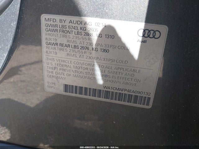 45952253 :رقم المزاد ، WA1CMAFP4EA090132 vin ، 2014 Audi Q5 3.0 Tdi Premium Plus مزاد بيع