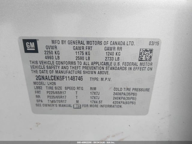 Chevrolet Equinox 2lt 2015 2GNALCEK6F1148746 Image 9