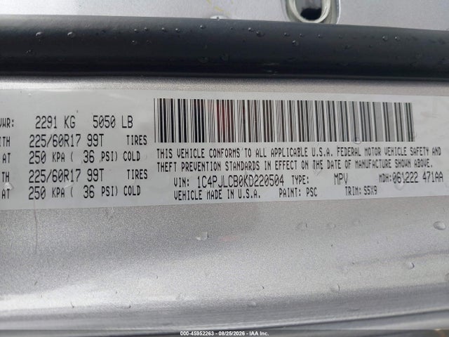 Aukcja sprzedaży 2019 Jeep Cherokee Latitude Fwd, vin: 1C4PJLCB0KD220504, numer aukcji: 45952263