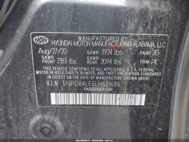 2020 Hyundai Elantra Value Edition მანქანა იყიდება აუქციონზე, vin: 5NPD84LF6LH621686, აუქციონის ნომერი: 45952273