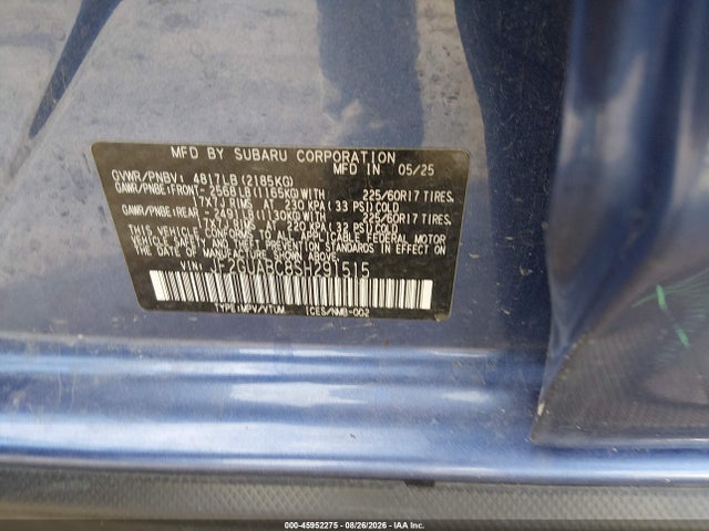 Aukcja sprzedaży 2025 Subaru Crosstrek, vin: JF2GUABC8SH291515, numer aukcji: 45952275