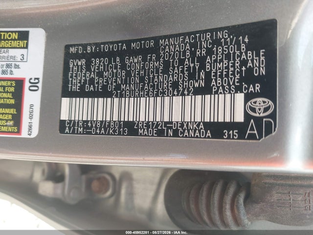 45952281 :رقم المزاد ، 2T1BURHE6FC304742 vin ، 2015 Toyota Corolla Le مزاد بيع