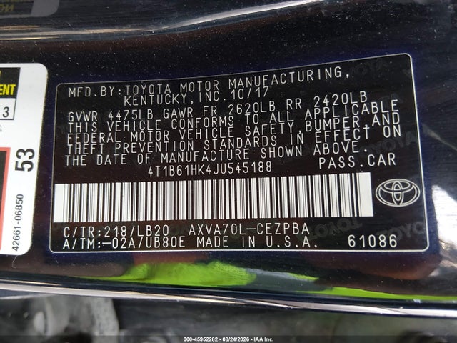 2018 Toyota Camry Xse მანქანა იყიდება აუქციონზე, vin: 4T1B61HK4JU545188, აუქციონის ნომერი: 45952282