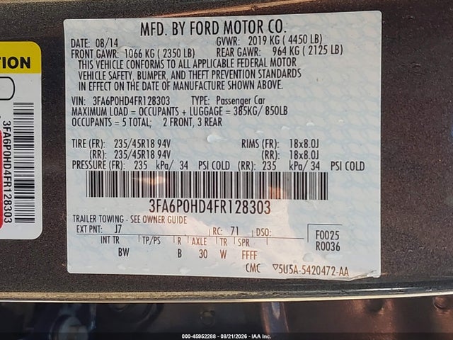 Ford FUSION SE 2015 3FA6P0HD4FR128303 Image 9