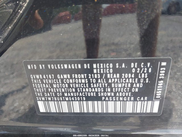 Aukcja sprzedaży 2026 Volkswagen Jetta Se, vin: 3VW7W7BU8TM043019, numer aukcji: 45952309