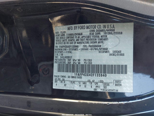 Продажа на аукционе авто 2002 Ford Mustang Gt, vin: 1FAFP42X42F132840, номер лота: 45952320