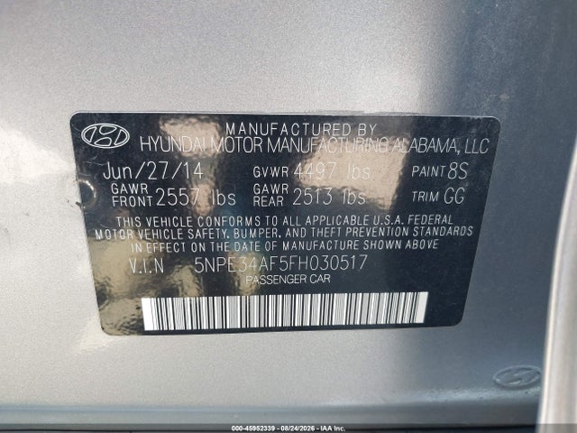 2015 Hyundai Sonata Limited მანქანა იყიდება აუქციონზე, vin: 5NPE34AF5FH030517, აუქციონის ნომერი: 45952339
