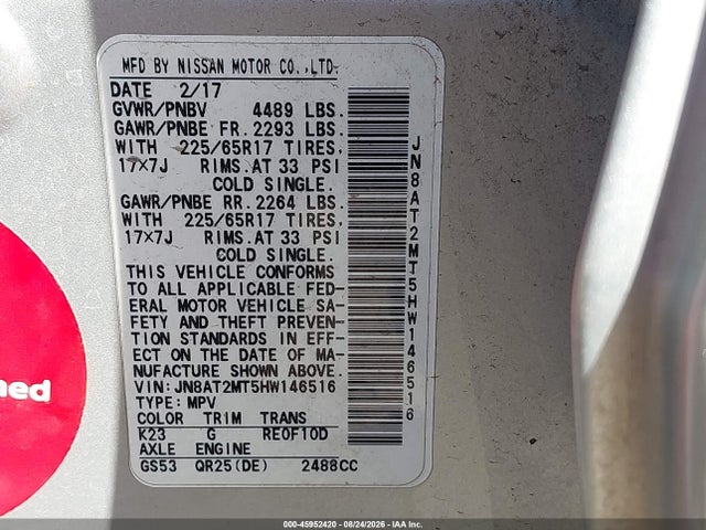 Nissan ROGUE S 2017 JN8AT2MT5HW146516 Image 9