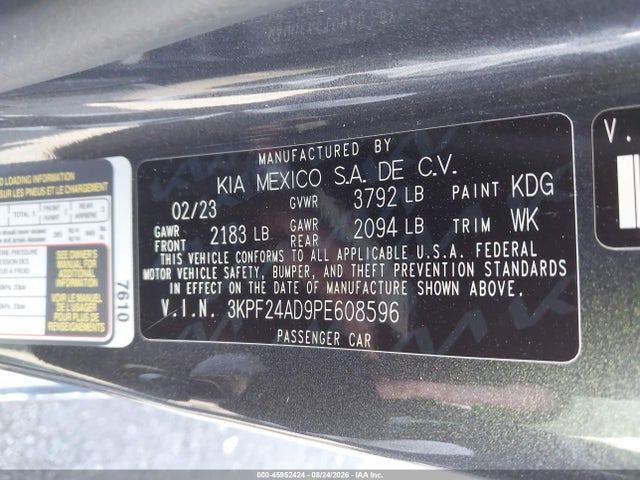Aukcja sprzedaży 2023 Kia Forte Lxs, vin: 3KPF24AD9PE608596, numer aukcji: 45952424
