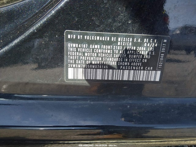 45952442 :رقم المزاد ، 3VW5M7BU5RM076145 vin ، 2024 Volkswagen Jetta 1.5t S مزاد بيع