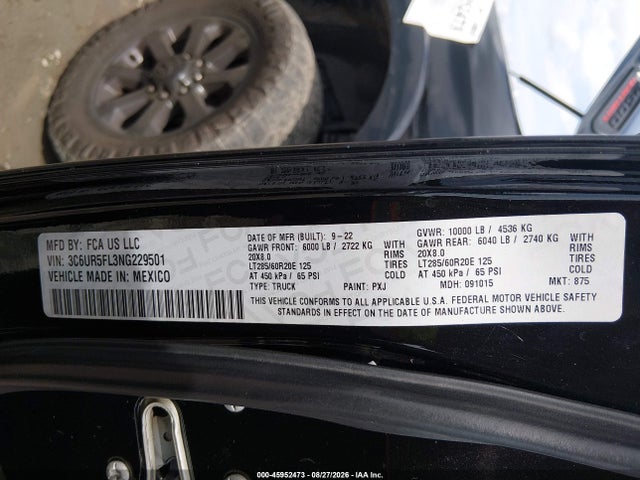 Aukcja sprzedaży 2022 Ram 2500 Laramie  4x4 6'4 Box, vin: 3C6UR5FL3NG229501, numer aukcji: 45952473