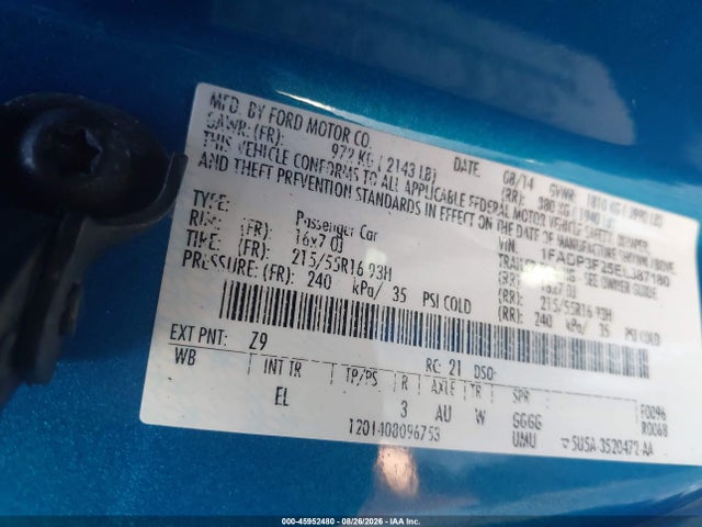 45952480 :رقم المزاد ، 1FADP3F25EL387180 vin ، 2014 Ford Focus Se مزاد بيع