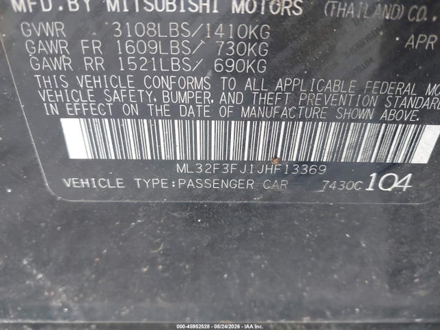Продаж на аукціоні авто 2018 Mitsubishi Mirage G4 Es, vin: ML32F3FJ1JHF13369, номер лоту: 45952528