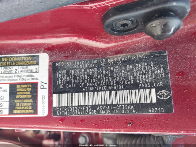 Продаж на аукціоні авто 2016 Toyota Camry Se, vin: 4T1BF1FKXGU569104, номер лоту: 45952551