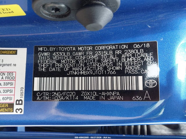 45952580 :رقم المزاد ، JTNKHMBX9J1011766 vin ، 2018 Toyota C-hr Xle Premium مزاد بيع