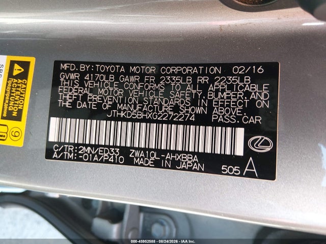 Lexus CT 200H 2016 JTHKD5BHXG2272274 Image 9