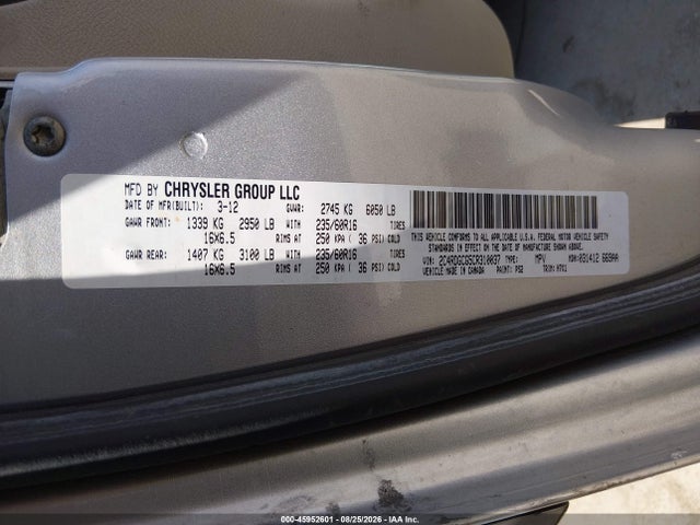 Продаж на аукціоні авто 2012 Dodge Grand Caravan Sxt, vin: 2C4RDGCG5CR310037, номер лоту: 45952601