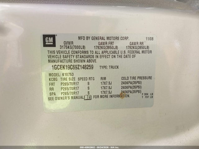 Продаж на аукціоні авто 2009 Chevrolet Silverado 1500 Work Truck, vin: 1GCEK19C69Z148259, номер лоту: 45952602