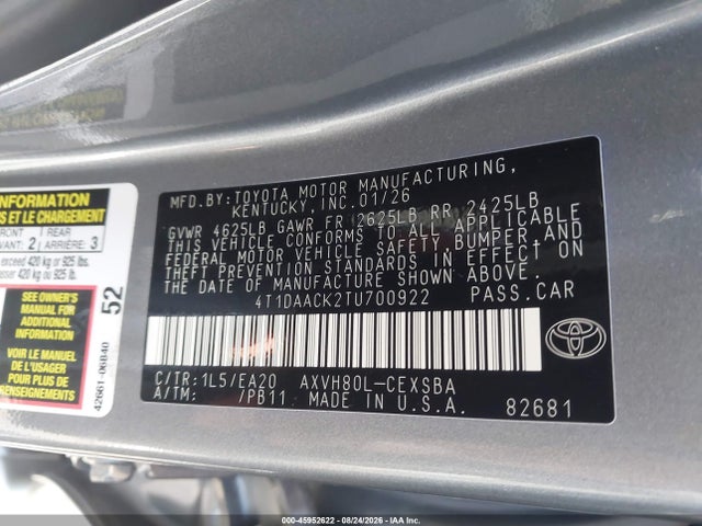 4T1DAACK2TU700922 Toyota CAMRY SE